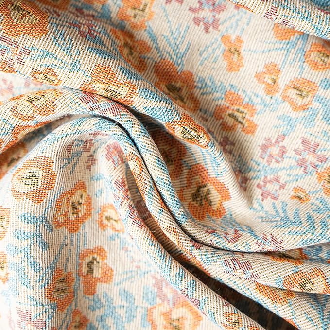 ENJOYBRIDAL Orange Floral Curtains 63 Inch Length Boho Light Filtering Drapes Short Vintage Jacquard Rod Pocket Window Curtains Semi Sheer Bedroom Living Room Tassel 2 Panels Set Window Treatments