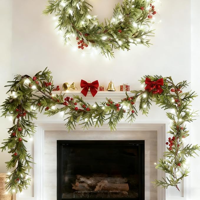 2PCS 6Ft Artificial Norfolk Pine Garlands, Real Touch Winter Christmas Garland, Green Artificial Greenery Garland for Table, Mantle, Wall, Indoor, Outdoor Christmas Decorations (2, 6FT)