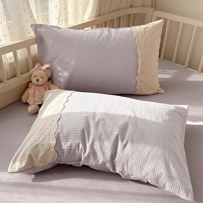 LifeTB Purple Gingham Comforter Set Twin XL Fluffy Soft Princess Style Girls Lace Bedding Set Cottagecore Cute Plaid Checkered Comforter with 2 Pillowcases Chic Gingham Bedding Grid Comforter Set