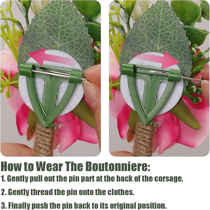 Pink Rose Boutonniere for Men Wedding Set of 6 Groom Groomsmen Best Man Artificial Flowers Boutonniere for Wedding Ceremony Anniversary Prom Flowers Formal Dinner Party (6, Gradient pink, Middle)
