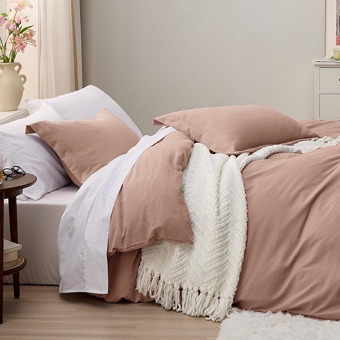 Bedsure Mocha Mousse Duvet Cover Twin/Twin XL Size - 2 Pieces Prewashed Cotton-Like Extra Soft Bedding Set, Includes 1 Twin Duvet Cover 68x90 Inches with Zipper Closure & 1 Pillow Sham, No Comforter