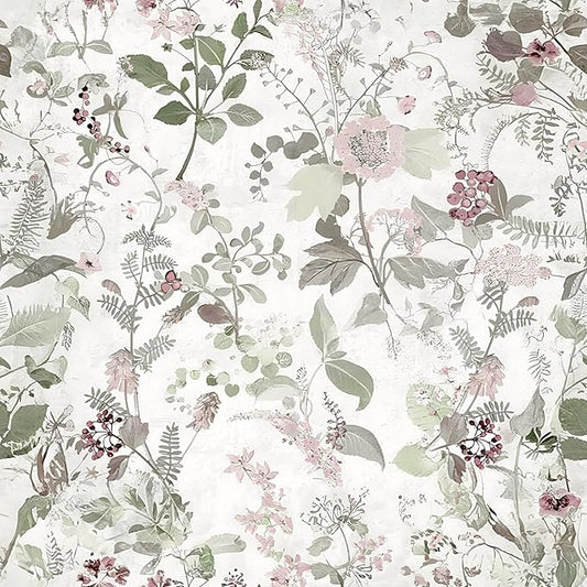 Erfoni 17.7" x 197" Floral Peel and Stick Wallpaper Boho Leaf Self Adhesive Wallpaper DIY Removable Contact Paper Vintage Flower Wall Paper Decoration for Bedroom Wall Cabinets Waterproof Vinyl Roll