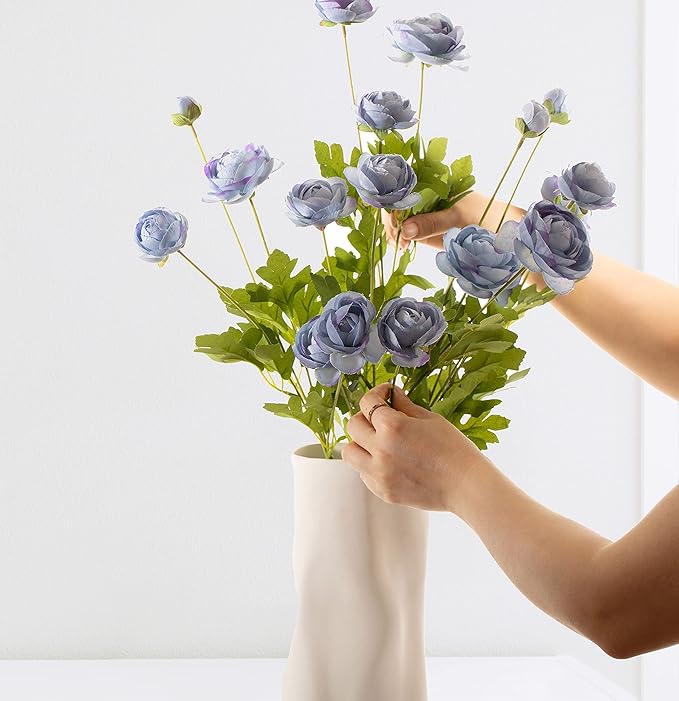Artificial Silk Flowers Ranunculus Fake Flower 5 Pcs,Suitable for core Decoration,Wedding Floral Creation,Flower Arrangement DIY Project,Interior Decor（Blue）