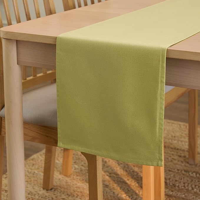 Encasa XO Table Runner 13"x59" Long | Cotton Canvas Fabric | Sage Green Solid Color | Machine Washable & Durable