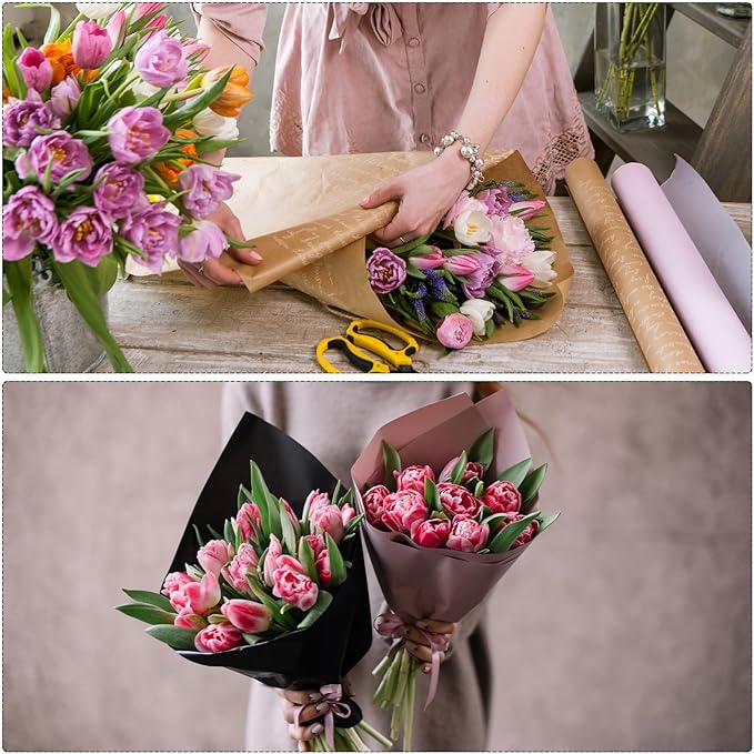 MECCANIXITY Set of 20 Flower Wrapping Paper 22.8x22.8 Inch Waterproof Florists Wrapping Paper for Florist Bouquet Supplies, DIY Crafts, Gift/Gift Box Packaging Gray Pink