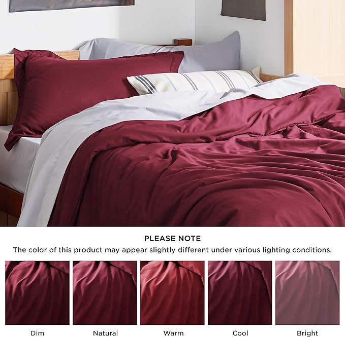 Bedsure Duvet Cover Twin/Twin XL Size - Soft Double Brushed Bedding Set for Kids & Adults, Zipper Closure, 2 Pieces, Includes 1 Duvet Cover (68"x90") & 1 Pillow Sham, NO Comforter, Burgundy
