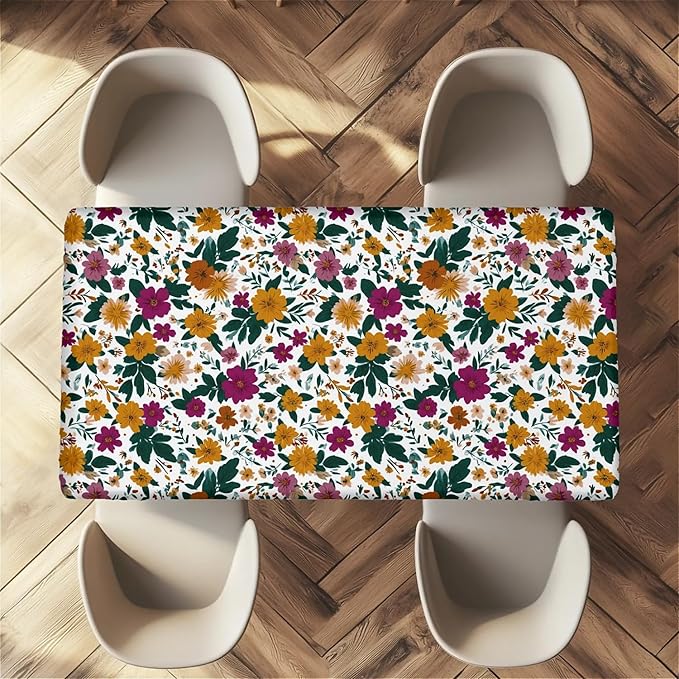 Rectangle Table Cloth Cover Waterproof Elastic Fitted Polyester Fitted Tablecloths for 4 Foot Tables for Indoor,Picnic, Camping, Outdoor （48" x 30"，Floral Print）