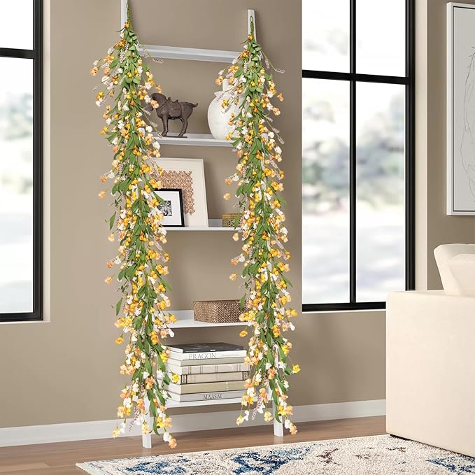 Artgar Flower Garland 6Ft Spring/Summer Garland Floral Garlands for Mantle All Year Round Paper Garlands Decor for Indoor Outdoor Home Wedding Arch Porch Stair Backdrop Year Round Decor (Yellow White)