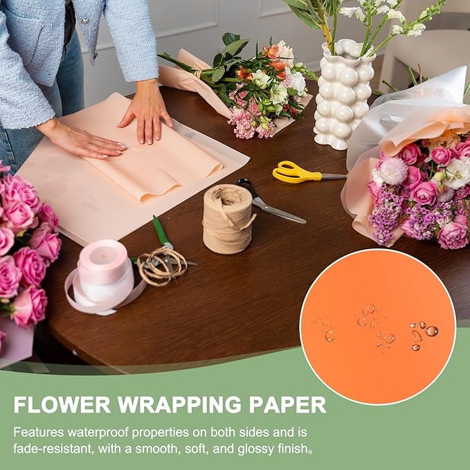 PATIKIL 22.8 x 22.8 Inch Flower Wrapping Paper, 20 Pcs Iridescent Double Sided Florist Bouquet Packaging Waterproof Florist Supplies DIY Crafts Gift Packaging Gift Box Wedding, Orange