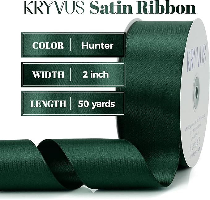 Hunter Green Satin Ribbon, Double Faced 2 Inch X 50 Yards Hunter Green Ribbon, Premium Satin Ribbon for Gift Wrapping, Crafts, Hair Bow Making, Sewing, Flower Bouquet, Wedding Party Decor