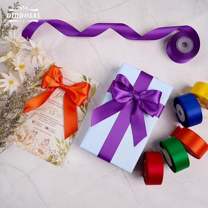 Rainbow Satin Ribbon - 1 Inch Colorful Multicolor Fabric for Crafts, Garland, Tulle & Birthday Party Decoration - 60 Yards