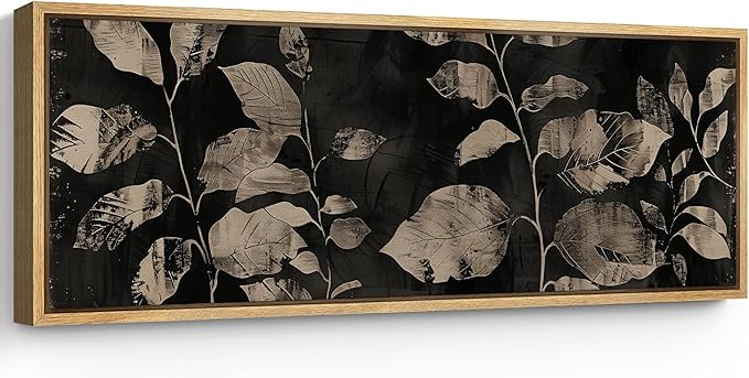 SIGNFORD Large Framed Canvas Print Wall Art Modern Noir Leaves Monochrome Botanical Shadows Illustrations Modern Art Calm Warm for Living Room, Bedroom, Office - 60"x20"