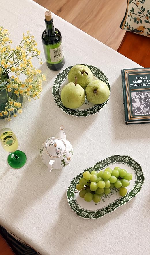 Beige Linen Rectangle Tablecloth,Vintage French Shabby Chic Floral Wrinkle Free Table Cloth,Decor Table Cover for Kitchen,Dining,Party,Home,Christmas,Thanksgiving,63"*87"-Manolya