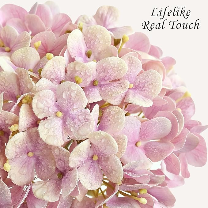4Pcs 20" Dusty Pink Real Touch Fake Hydrangea Flowers,Full Lifelike Silk Artificial Hydrangeas Fake Flowers for Bouquet Table Centerpieces Spring Wedding Indoor Home