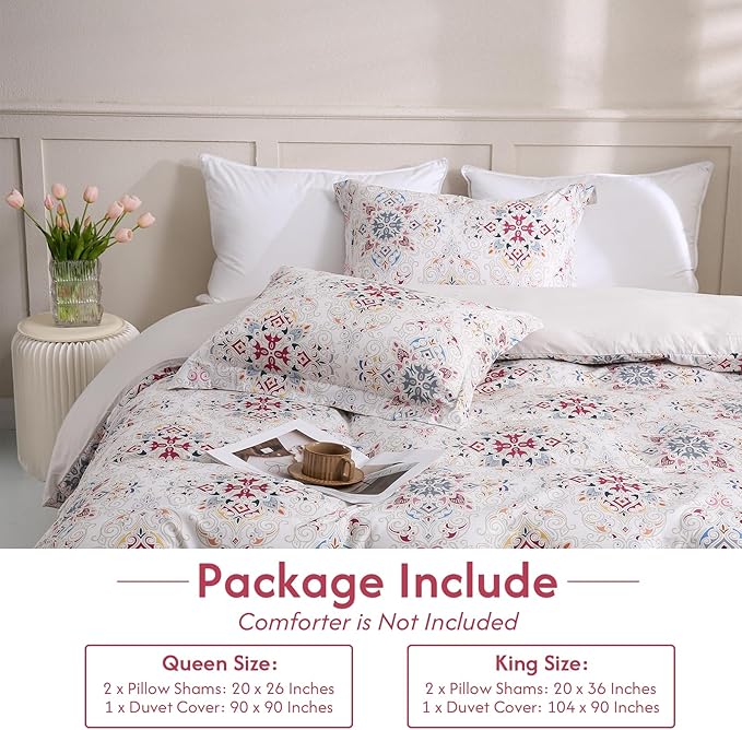 LONAVA Queen Boho 3 Pcs Duvet Cover Set, Breathable Soft Microfiber Concrete Lining Comforter Cover with Zipper Closure, and 2 Anti-Pilling, Fade Resistant Pillowcases, Cream Pasliey