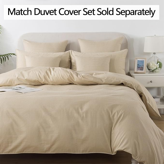 FADFAY Brown Plaid Twin Size Sheets 100% Cotton Geometric Checker Bedding Teens Grid White Gingham Pattern College Bedding Deep Pocket Sheets with 2 Pillowcases Ultra Soft 4pcs, Twin Size