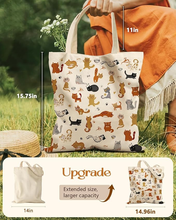 Aesthetic Tote Bag for Women- with Magnetic Buckle and Zipper Inner Pocket Cloth Cotton Canvas Tote Bags