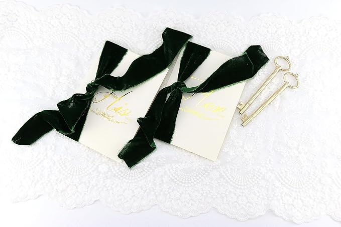 MAYREEL 2 Inch Green Velvet Ribbon Hand Torn Forest Green Silk Frayed Edge for Christmas Gift Wrapping Bridal Bouquets Invitations Wedding Vow Books Gift Baskets 3 Yards