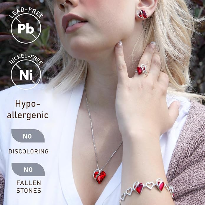 Leafael Necklaces for Women, Infinity Love Birthstone Heart Crystal Pendant, Birthday Jewelry Gifts for Her, Mom, and Wife, Silver Plated, 18 plus 2 inch Adjustable Chain