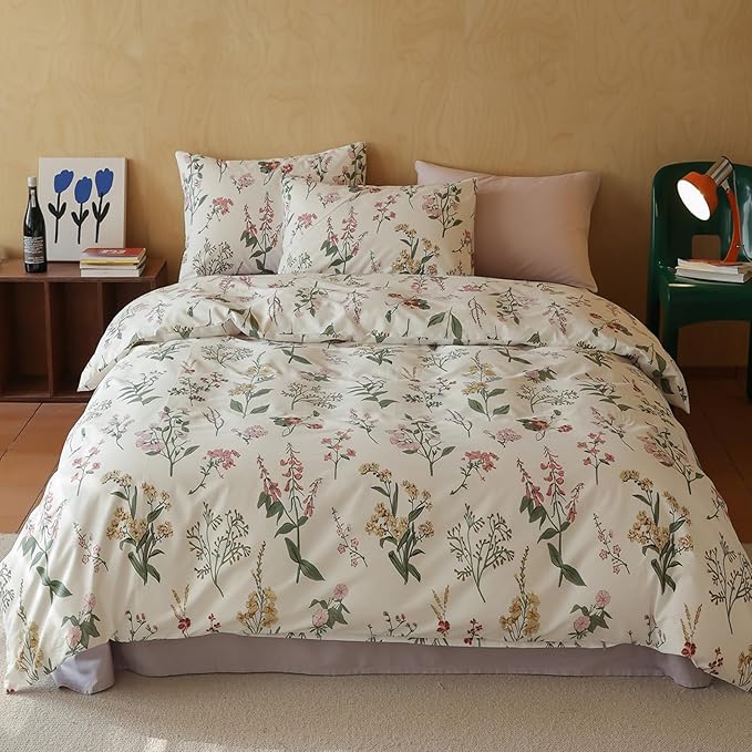 HighBuy Pink Floral Comforter Set Twin XL College Girl Soft Comforter Fluffy Aesthetic Bedding Set 3 Piece Vintage Twin XL Comforter Blush Green Branches Bedding Comforter Set for Kids Bed