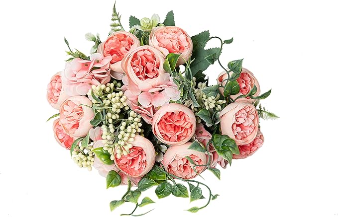 KAOYOO 4 PCS Artificial Peony Bouquet Short Stem for DIY Wedding Decoration Bridal Bouquet Home Decorations(Pink 4-PCS)