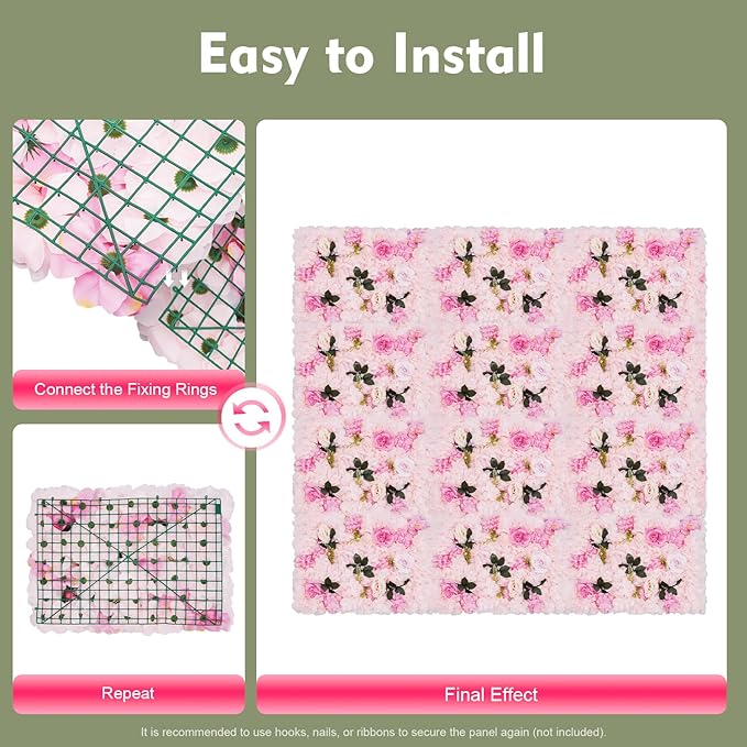 12pcs Flower Wall Panels 15.7" x 23.6" Floral Wall Artificial Flower Backdrop for Wedding Party Photo Backgrounds Light Pink