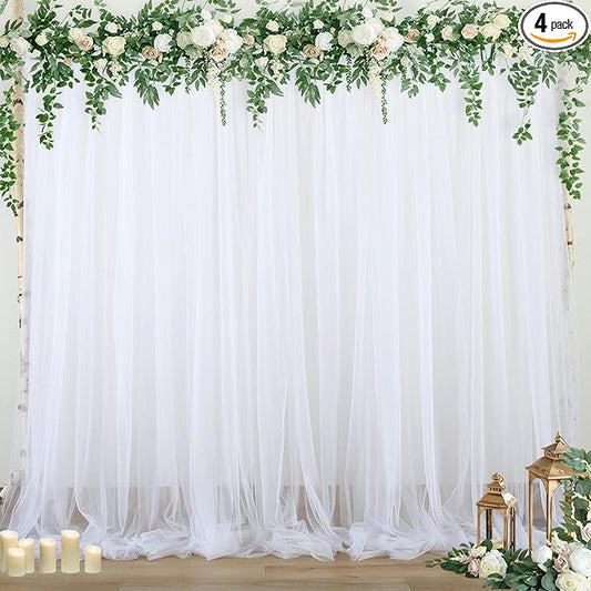 White Sheer Backdrop Curtains Tulle Backdrop Curtain for Parties Wedding White Backdrop Curtain for Birthday Party Baby Shower Photos Background Drape 20ft x 10ft(5ft x 10ft, 4 Panels)