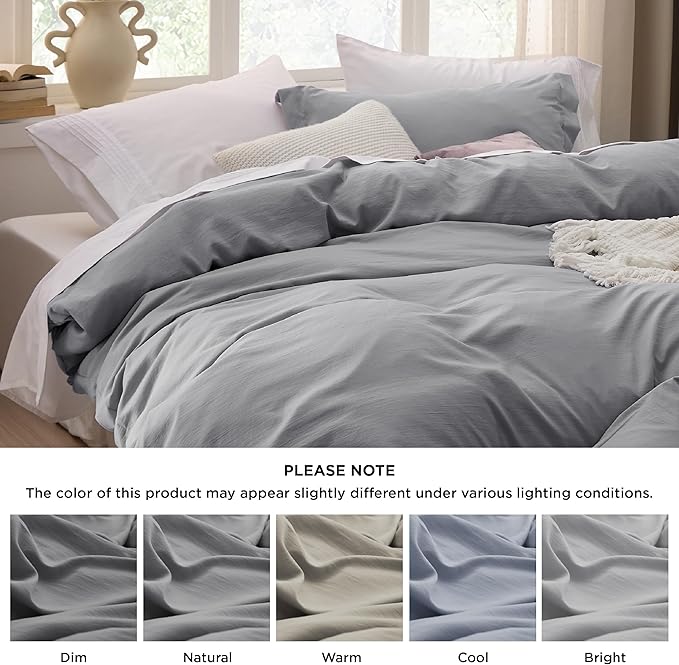 Bedsure Grey Duvet Cover Twin/Twin XL Size - 2 Pieces Prewashed Cotton-Like Extra Soft Bedding Set, Includes 1 Twin Duvet Cover 68x90 Inches with Zipper Closure & 1 Pillow Sham, No Comforter