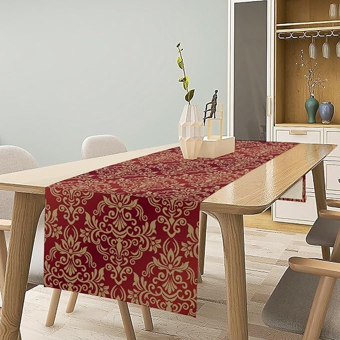 Red Damask Table Runner,Gothic Antique Victorian Floral Boho Table Runner for Home Kitchen Table Dining Garden Farmhouse Wedding Party Decor 13x120 Inch