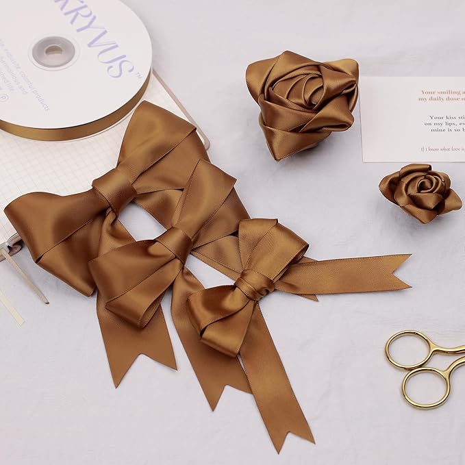 Antique Gold Satin Ribbon, Double Faced 7/8 Inch X 50 Yards Antique Gold Ribbon, Premium Satin Ribbon for Gift Wrapping, Crafts, Hair Bow Making, Sewing, Flower Bouquet, Wedding Party Decor