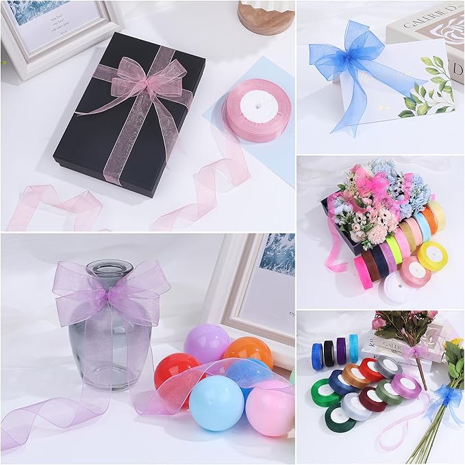 3/4 Inch x 50 Yards Sheer Organza Ribbon Chiffon Ribbon for Gift Wedding Flower Bouquet Wrapping Decorations Crafts (Royal Blue)