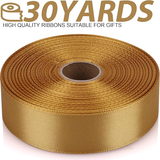 7/8 Inch 30 Yards Champagne Gold Satin Craft Ribbon-Single Face Polyester Ribbon for Handmade Roses,Gift Wrapping,Timeless Flower,Bouquets,Wedding and Party Decoration
