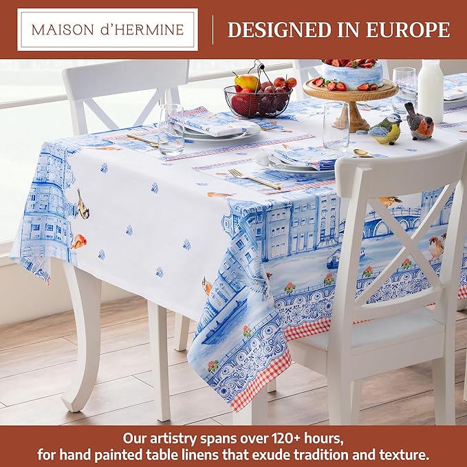 Maison d'Hermine Table Cloth Rectangle Table 100% Cotton Tablecloth for Dining Room, Farmhouse, Home, Hotel, Parties & Wedding - Ideal for Easter Decorations Spring&Summer (Amsterdam Canals,60"x108")