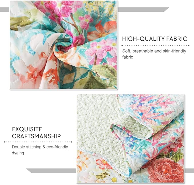Travan Bedding Set - King Quilt Set with 1 Quilt and 2 Shams, Dream Garden-Champagne, Microfiber, All Season, 3 Pieces