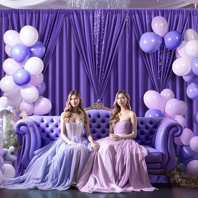 Purple Backdrop Curtains 4 Panels - Wrinkle-Free Polyester Photography Drapes for Baby Shower & Birthday Party - 16 X 10FT