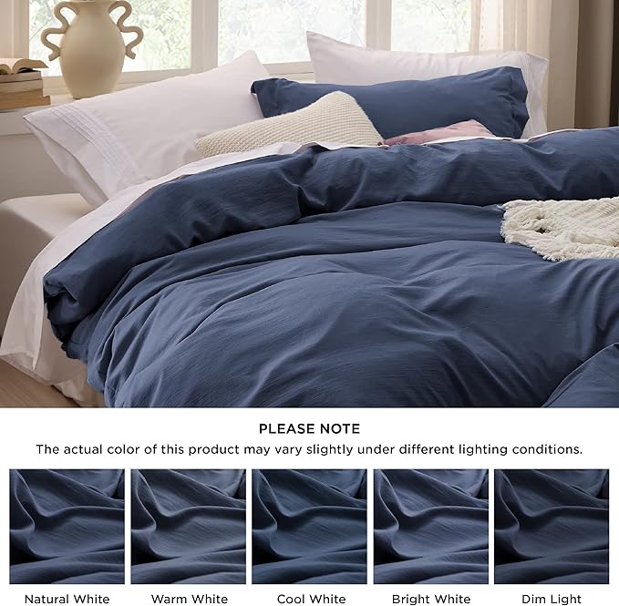 Bedsure Navy Duvet Cover Queen Size Only - Prewashed Extra Soft All Season Bedding, Includes 1 Duvet Cover 90x90 Inches with Zipper Closure, Comforter Not Included