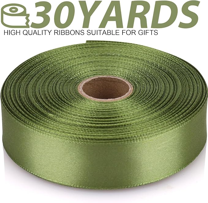 7/8 Inch 30 Yards Olive Green Satin Craft Ribbon-Single Face Polyester Ribbon for Handmade Roses,Gift Wrapping,Timeless Flower,Bouquets,Wedding and Party Decoration