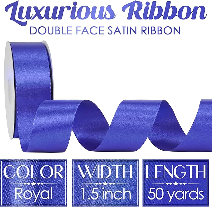 MEEDEE Royal Satin Ribbon 1-1/2 Inch Royal Blue Ribbon Lux Double Faced Satin Ribbons by 50 Yards Polyester Satin Ribbons for Crafts, Weddings, Flower Bouquet, Holiday Decorating