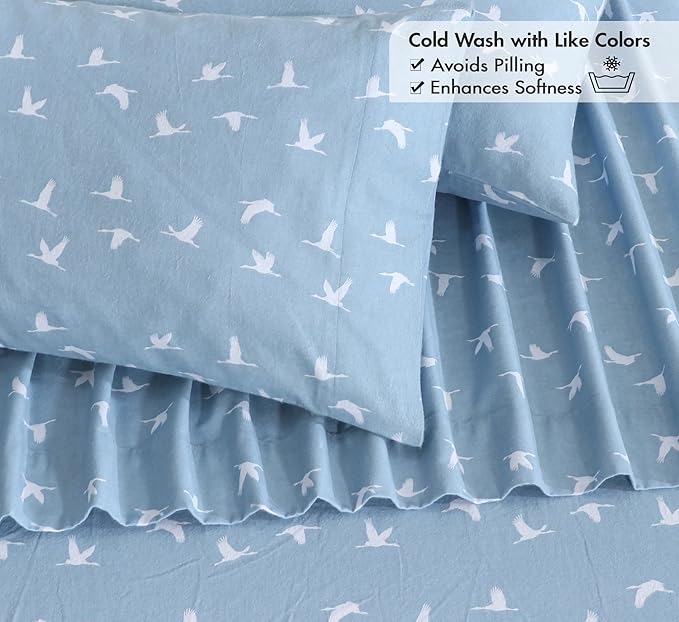 RUVANTI Flannel Sheets Twin Size - 100% Cotton Double Brushed Twin Sheets Set, Deep Pockets 16 Inches, All Seasons Breathable & Extra Soft Bed Sheets, Warm & Cozy, 3 Piece, We Fly