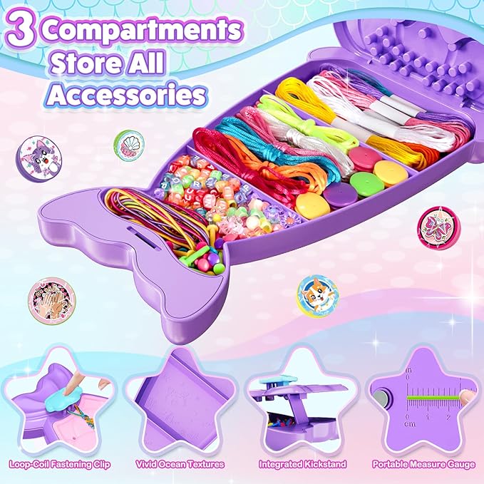 2-in-1 Friendship Bracelet Making Kit, Arts and Crafts for Girls Ages 8-12, Jewelry Making Kit＆DIY Travel Activity Toys Set, Christmas Birthday Gifts for 6 7 8 9 10 11 12 Year Old Teen Girls (Purple)
