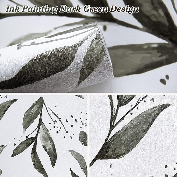 Erfoni Dark Green Leaf Wallpaper Floral Peel and Stick Wallpaper 17.7inch x 393.7inch Greenery Eucalyptus Contact Paper Peel and Stick Leaves Plant Self Adhesive Wall Paper Bathroom Vinyl