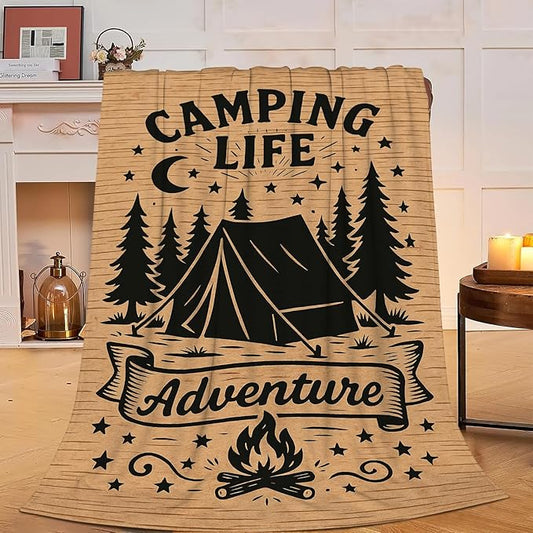 Camping Blanket Camper Throw Blanket Soft Cozy Fleece Fuzzy Stuffed Plush Flannel Gifts for Girls Women Boys Kids Adults 50"X60"