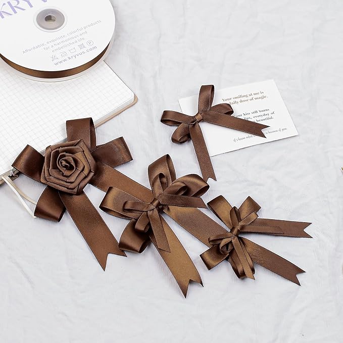 Brown Satin Ribbon, Double Faced 1/4 Inch X 25 Yards Brown Ribbon, Premium Satin Ribbon for Gift Wrapping, Crafts, Hair Bow Making, Sewing, Flower Bouquet, Wedding Party Decor