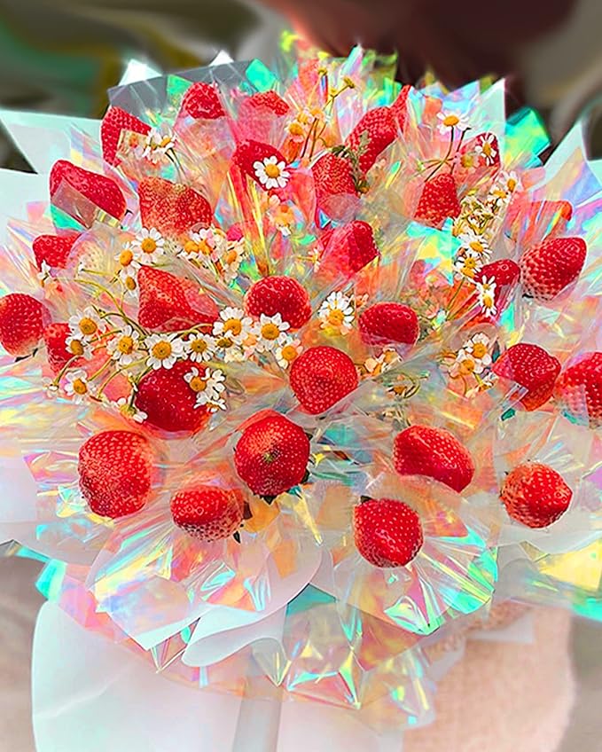 JOYIT 35 in x 50 ft Iridescent Cellophane Wrap Roll – Iridescent Cellophane Roll, Rainbow Wrapping Paper for Flower Gift Baskets Wrap DIY Wrapping (35" fold into 17.5")