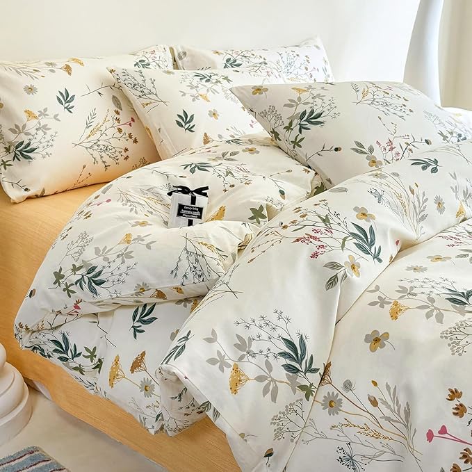 HighBuy King Comforter Sets with Floral Comforter 2 Pillowcases Vintage Chic Bedding Comforter Set Yellow Flower Lightweight Comforter King Size Quilt Blanket for Women Girl