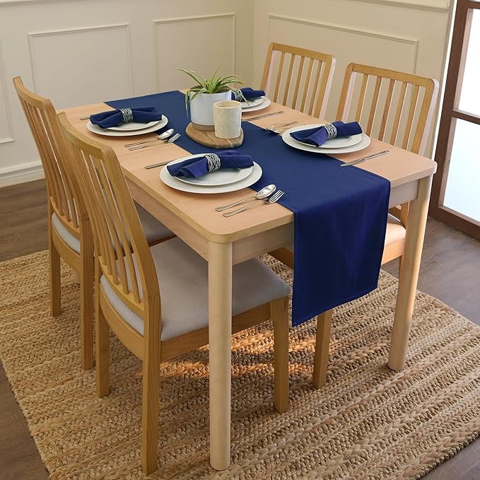 Encasa XO Table Runner 13"x104" Long | Cotton Canvas Fabric | Scotch Blue Solid Color | Machine Washable & Durable