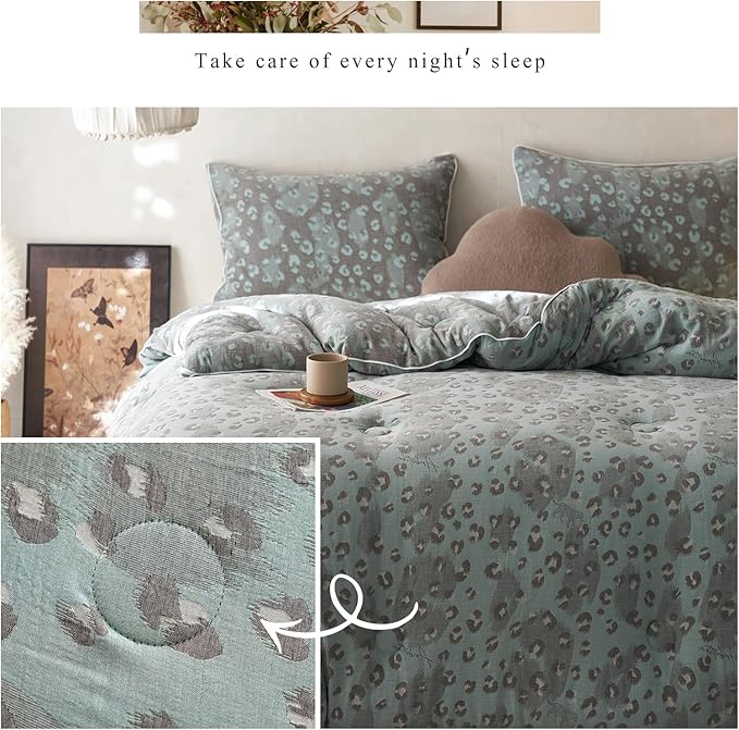 HighBuy Twin XL Size Leopard Comforter Set Muslin Cotton Comforters Boho Chic Cheetah Print Bedding Set Breathable Luxury Comforter Sets 3 Piece Ultra Soft Sexy Teen Leopard Bedding Set
