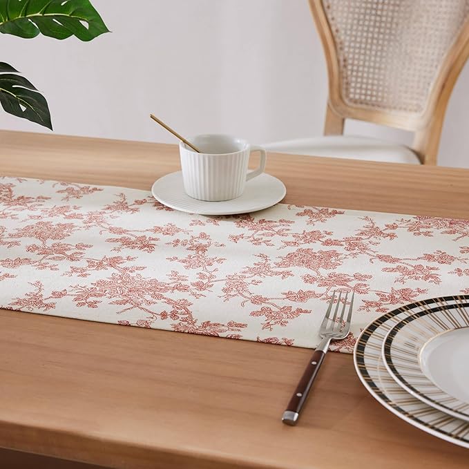 100% Cotton French Pastoral Table Runners, 13x60 Inch red Farmhouse Table Runners 60 Inches Long, Vintage Flowers Print Home Decors