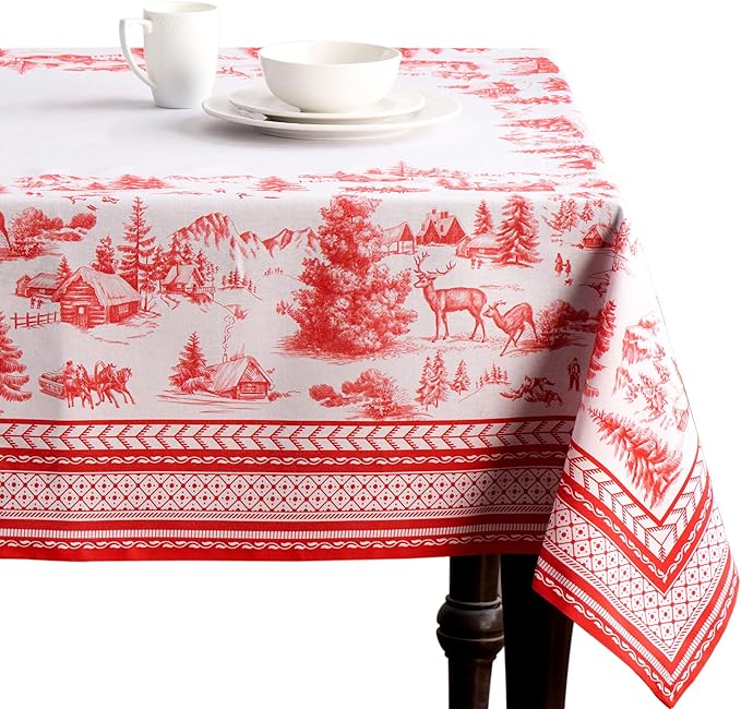 Maison d' Hermine Table Cloth Rectangle Table 100% Cotton 60 x 108 Inches Fall Tablecloth Reusable Everyday Use for Thanksgiving Christmas Decorations Dining Farmhouse Party (Winter Jouy)