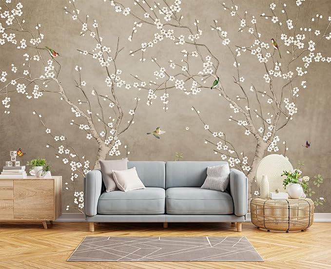 Plum Blossom Flower Bird Chinoiserie Wall Mural Wallpaper for Bedroom 178" x 117"